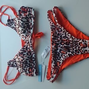 Size M Orange Leopard Print Bikini